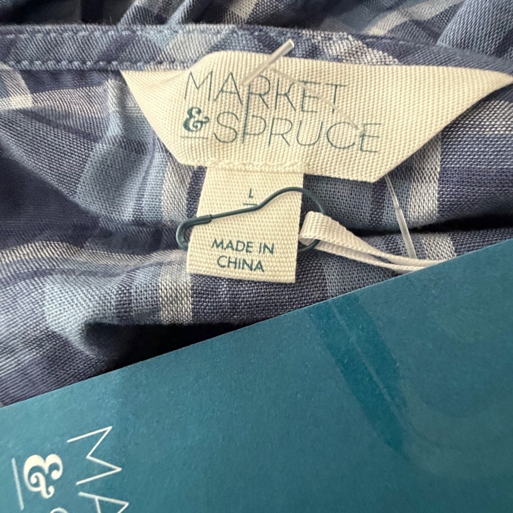 Market & Spruce Laysee Maxi Dress Blue Plaid Ruffle V-Neck Size L NWT - Picture 7 of 8